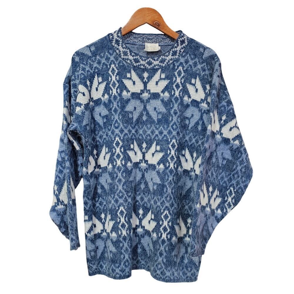 Needles & Yarn Ikat Print Crewneck Sweater Blue Size XL